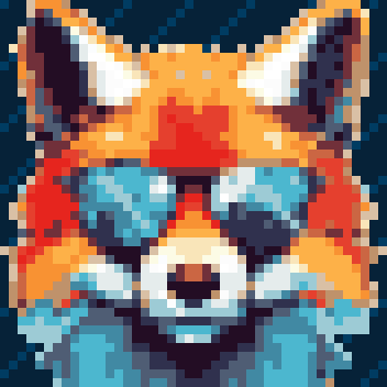 Pixel-art portrait of FoxxAI, a fox in sunglasses